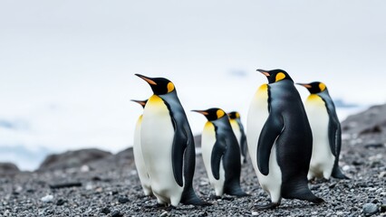 Fototapeta premium Adorable Penguins on Rocky Beach: Perfect for Nature Lovers and Wildlife Enthusiasts