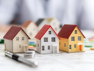 Miniature houses on table symbolize real estate investment and planning. vibrant colors and details evoke sense of creativity and strategy