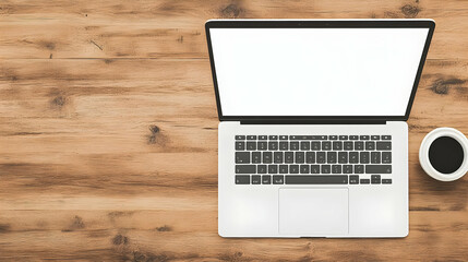 Laptop Coffee Wood Desk Illustration