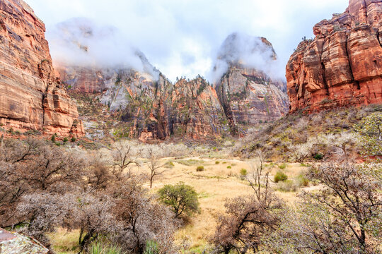 A mountain range with a valley in between