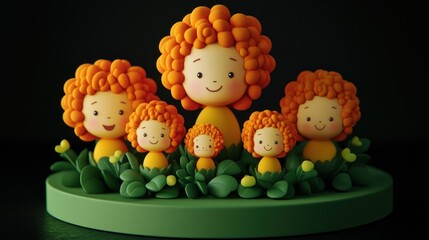 Fototapeta premium A playful arrangement of cartoonish flowers with smiling faces in vibrant colors.