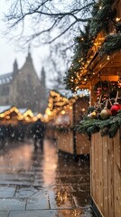 Fototapeta premium Snowy Christmas Market at Night
