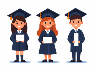 Graduation Illustration: Students with Diplomas