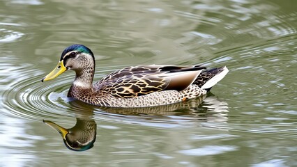 Obraz premium Graceful Duck Swimming in Calm Waters: Perfect for Nature, Wildlife, and Serenity Themes