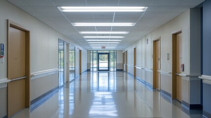Obraz premium Hospital Corridor with Doors and Windows