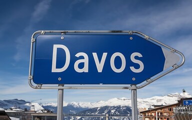 Davos, Switzerland: A Destination Sign in the Alps