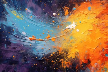 Fototapeta premium Abstract Cosmic Swirl Painting Blue Orange Hues