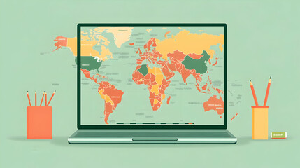 World Map Illustration on Laptop