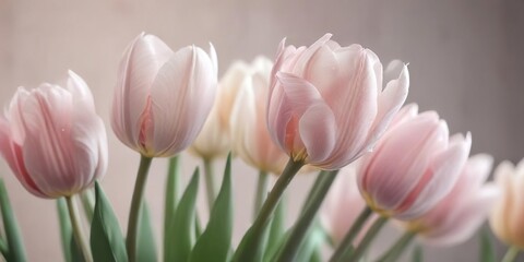 Fototapeta premium Delicate pastel tulips, soft gradient backdrop Close-up view , romantic, botanical, pretty