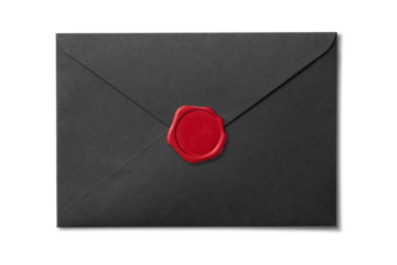 赤いシーリングワックスで封がされた、黒い封筒