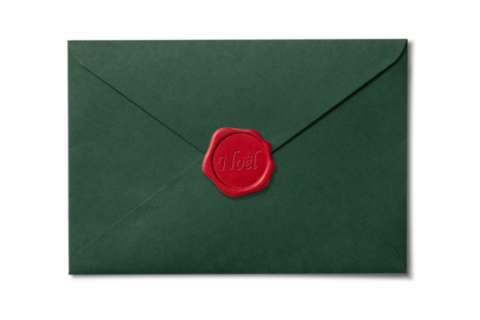 赤いシーリングワックスで封がされた、緑色の封筒。
クリスマスカード
