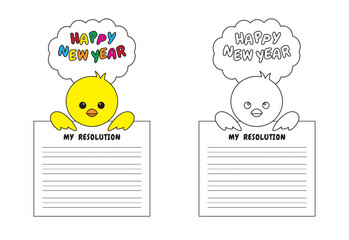 New Year Writing Resolution Craft Activity for Kids Animal Set Chick Baby Yellow