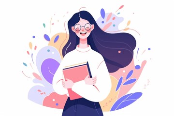 Obraz premium happy female teacher holding a book in her hands