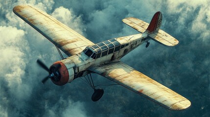 Naklejka premium Vintage Airplane Flying Above the Clouds