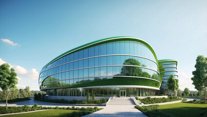 Obraz premium Panoramic View of Modern Green Office Building