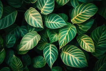 Fototapeta premium Lush green leaves with vibrant patterns and textures.