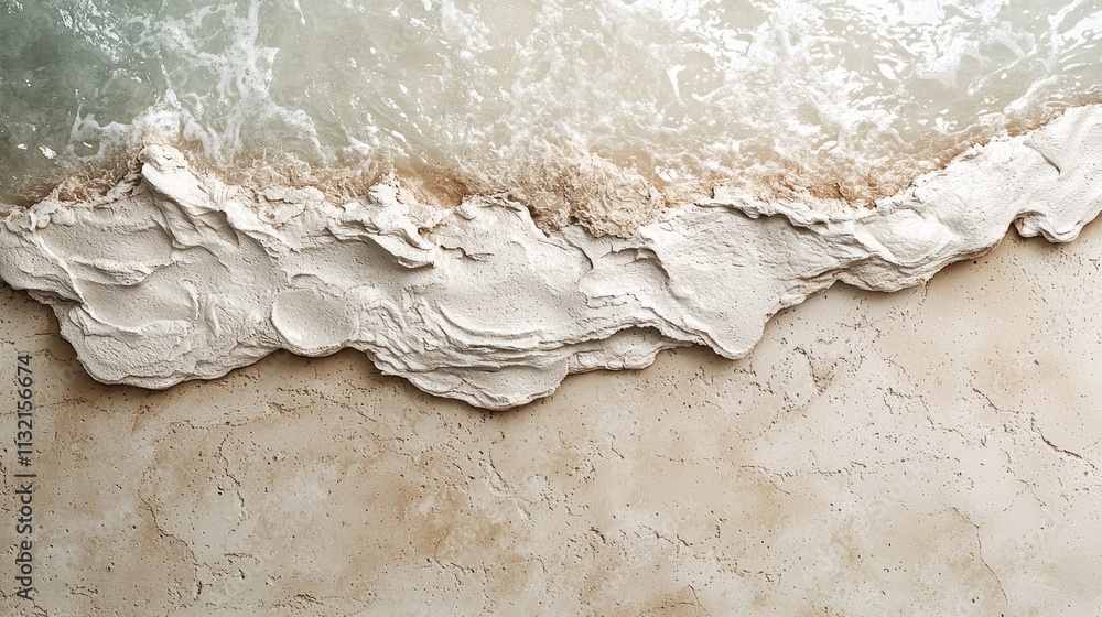 Aufkleber soft waves lap gently against a textured shoreline, merging the crystal-clear water with fine grains