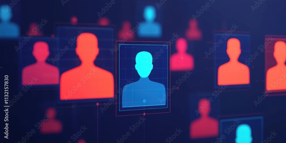 Poster social mobility equality concept. abstract illustration of digital profiles in blue and red tones, s