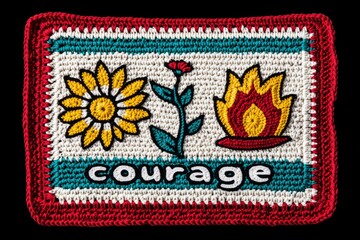 Obraz premium Crochet Artwork Courage Sunflower Flower Flame Handmade Textile