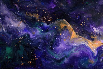 Obraz premium Abstract Cosmic Nebula Painting Swirling Colors And Gold