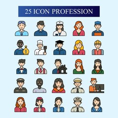Fototapeta premium Red and black gradient profession icons, job designs such as, doctor, driver, teacher, carpenter, plumber, police, pilot, captain, graduate