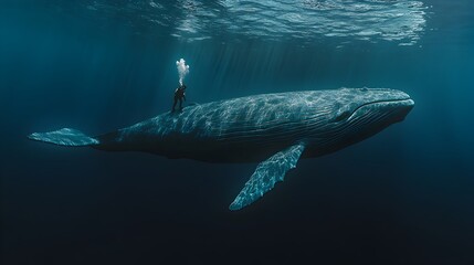 Fototapeta premium Colossal Whale Gliding Through the Mysterious Oceanic Abyss