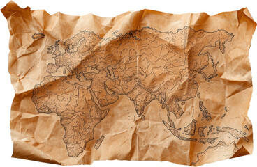 Fototapeta premium Vintage world map on crumpled parchment paper