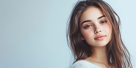 Fototapeta premium Young attractive girl displayed in a striking pose, showcasing beauty and charm, isolated on a clean white background. This young attractive girl captures the essence of youth and vibrancy.