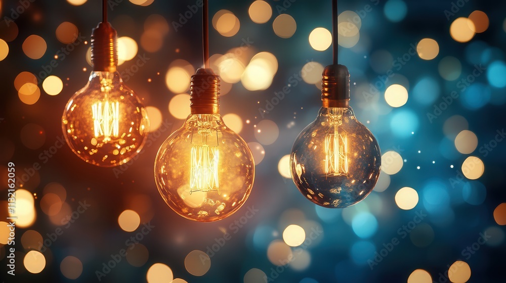 Poster a glowing light bulb with blurred edges, its warm light softly blending into a dark background, crea