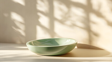 3D Green Round Product Podium with Natural Light for Cosmetic Display. 