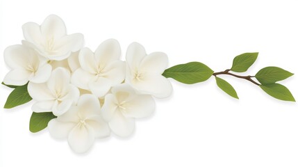 Obraz premium Elegant White Flowers Green Leaves Branch Floral Design Nature