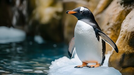 Obraz premium Curious Penguin Swimming in Pristine Aquatic Environment