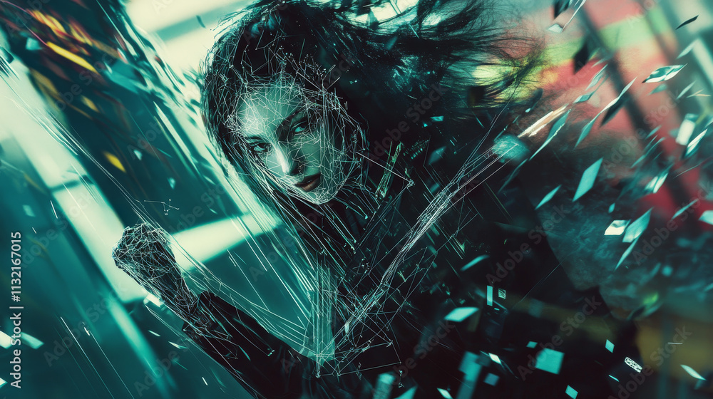 Poster artificial intelligence woman.human body.low poly wire frame technology.abstract technology backgrou