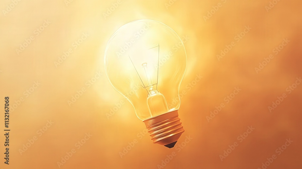 Poster a light bulb with a soft, blurred effect, casting warm, golden light that gently spreads into the ba