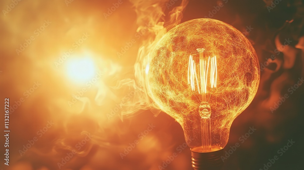 Poster a light bulb with a soft, blurred effect, casting warm, golden light that gently spreads into the ba