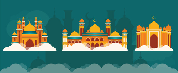 Ramadan Kareem. Islamic design vector template with. Poster, banner media. A set of vector illustrations.