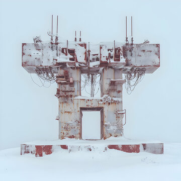 Winter Ruin Illustration: Snowy Industrial Structure