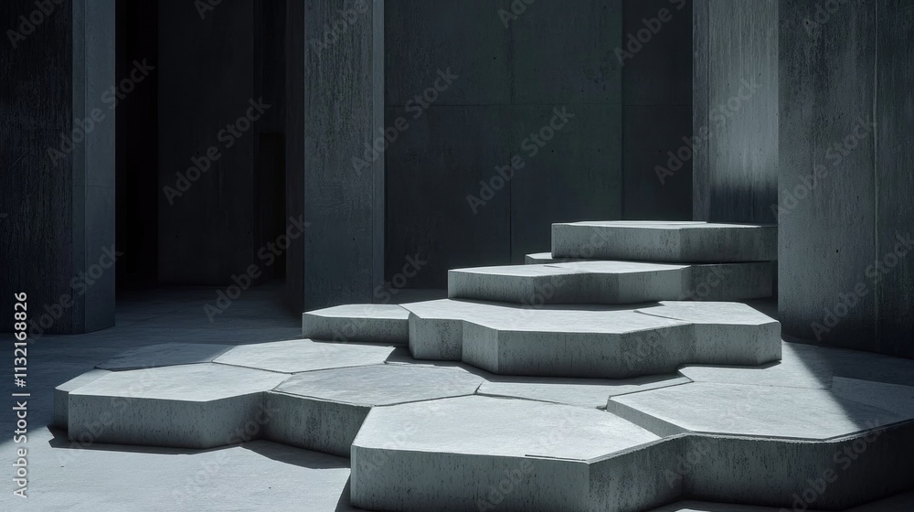 Aufkleber Abstract Hexagonal Concrete Structure Steps Design
