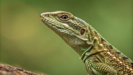 Obraz premium Close-up of a vibrant green lizard in natural habitat
