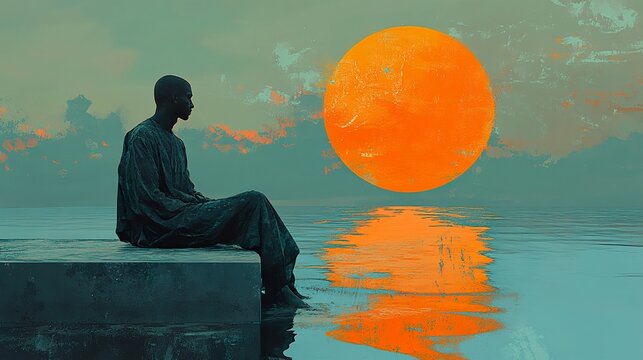 Contemplation by the Sea: A Serene Sunset Scene