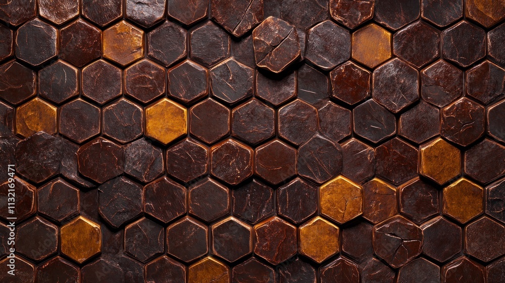 Poster dark brown hexagonal stone wall texture pattern