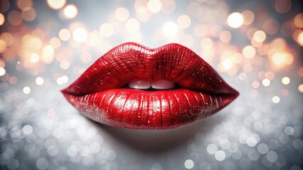 Red Lip Spray Paint Bokeh, Abstract Lip Shape, Artistic Red Stain, Isolated Red Lips,  Bokeh...