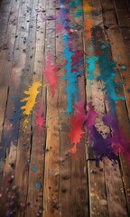 Old wooden table with falling paint and flaking colors on a rustic background, vintage, weathered