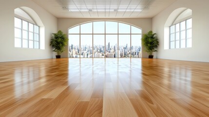 Obraz premium Modern Empty Conference Room City View Hardwood Floor