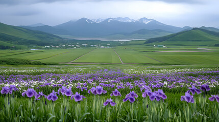 Obraz premium Iris Meadow Mountain Landscape Photo