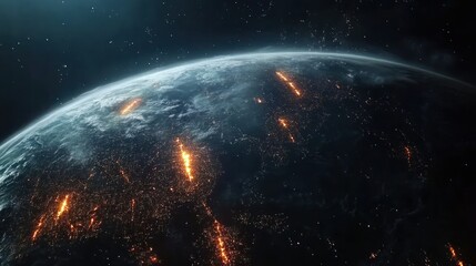 Obraz premium Earth seen from space with glowing nodes representing major cities, hyper-realistic 