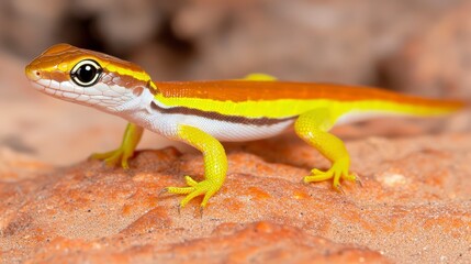 Obraz premium Vivid Yellow Desert Lizard on Sand Dune Reptile Closeup