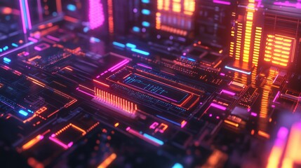 Obraz premium Cybernetic AI brain interpreting financial data, glowing neon circuits, futuristic aesthetic 