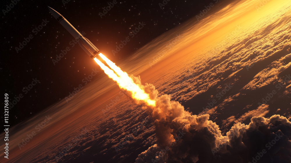 Poster launch digital spaceship rocket flies up into outer space. polygonal low poly wireframe style. busin
