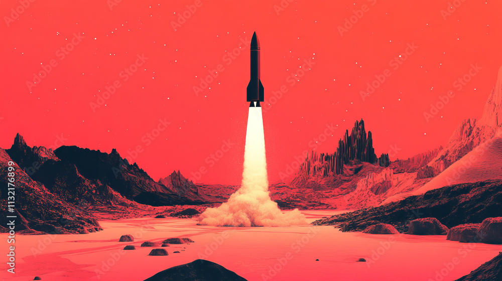 Poster launch digital spaceship rocket flies up into outer space. polygonal low poly wireframe style. busin